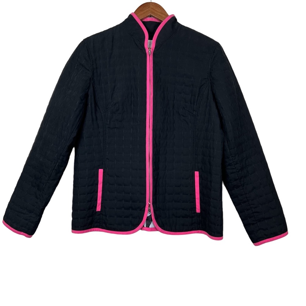 Harve Benard Womens Vintage Quilted Jacket Zip Size M Black Pink Zebra Print